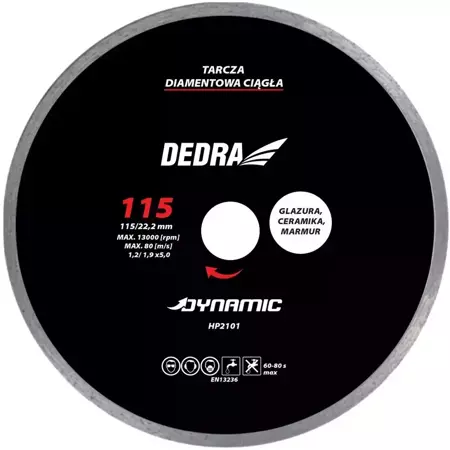 DEDRA HP2104 180x22,2mm Dünaamiline teemantplaadiketas DEDRA HP2104 180x22,2mm Dünaamiline teemantplaadiketas