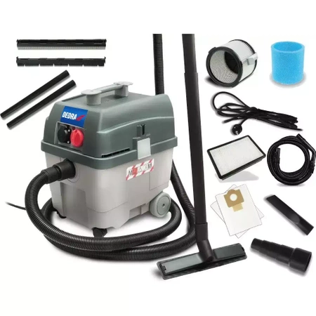 Tööstuslik tolmuimeja kasutamiseks koos DEDRA DED6604 1400W, 27L, HEPA-filter klass M, raputussüsteem, sisseehitatud max 2200W väljalaskeava