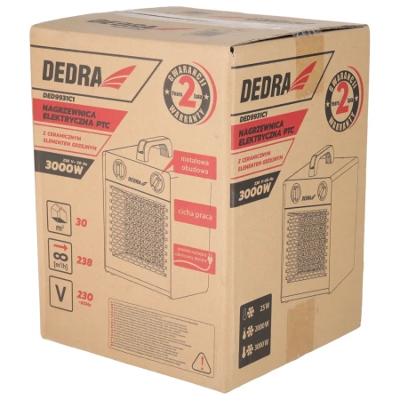 Električni grelnik PTC 3,0 kW, kvadratni, črn DEDRA DED9931C1 keramični grelni element