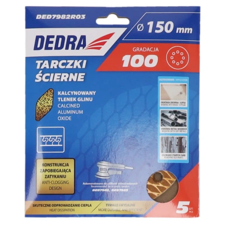 Abrazīvie diski pret aizsērēšanu 150 mm, #100, Velcro, 5 gab., DED7982R03