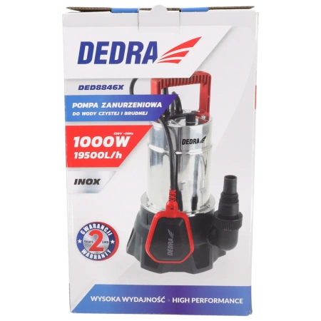 Submersible pump, inox 1000W for clean and dirty water DED8846X