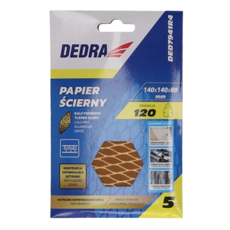 Brusný papír delta Anti-clog #120, 140x140x80mm, suchý zip, 5 ks, DEDRA DED7941R4