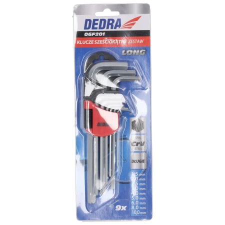 DEDRA 06F201 набір довгих шестигранних ключів 9шт, 1.5-10мм CRV