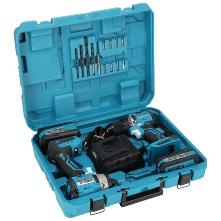 Set de unelte în valiză DEDRA SAS+ALL DED7030A03, șurubelniță, cheie cu impact, două baterii (2Ah și 4Ah), încărcător, accesorii 13 buc.