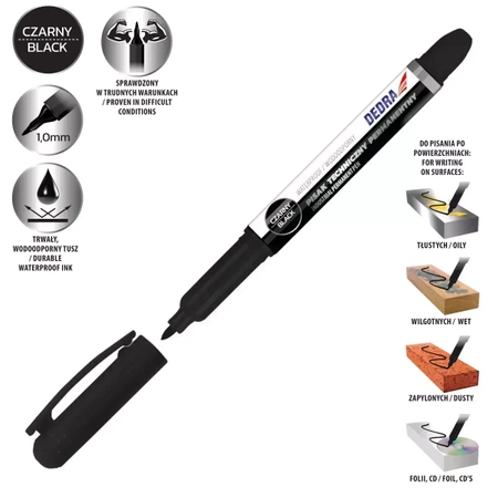 Pisak, marker techniczny DEDRA M89Z06 czarny 1mm, 20szt tuba