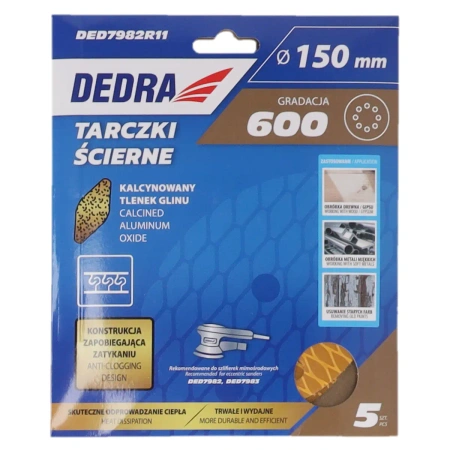 Šlifavimo diskai nuo užsikimšimo, 150 mm, Nr. 600, velcro, 5 vnt., DED7982R11