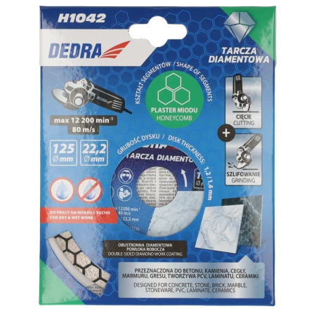 Dimanta disks ar bišu šūnas segmentu, DEDRA H1042 griešanas disks, mitrās griešana, sausā griešana, diametrs 125 mm.