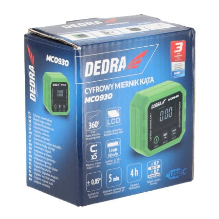 Digitální úhloměr, digitální úhloměr 3.7V, 4x90 stupňů DEDRA MC0930