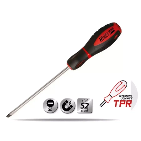 Screwdriver slotted 4x100mm, S2 steel, two-material handle