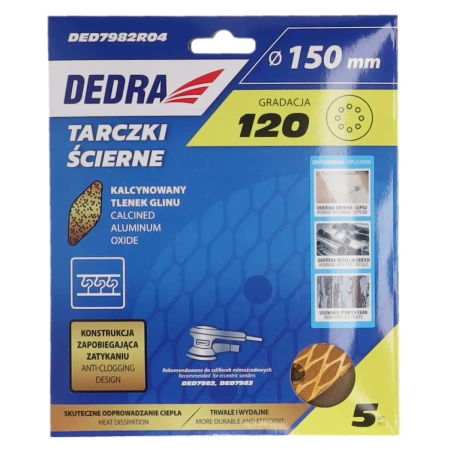 Discuri abrazive anti-clog 150mm, #120, Velcro, set de 5 buc, DED7982R04