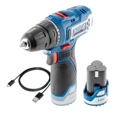 Set de scule electrice DEDRA MAUS DED7310T01: mașină de găurit/înșurubat cu acumulator 12V DED7330, 32 Nm, acumulator 2 Ah DED7320, cablu de încărcare USB-C DED7300