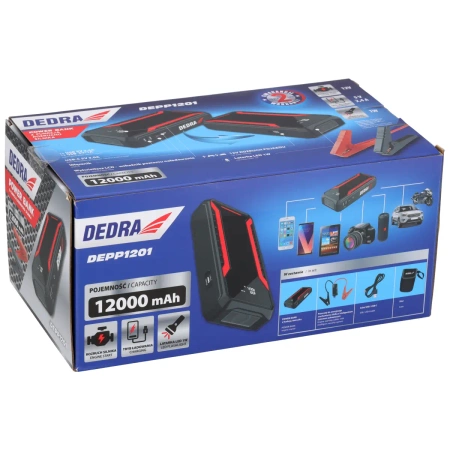 Power-bank с функция за стартиране на двигателя DEDRA DEPP1201, Li-Ion 12000mAh, LCD дисплей