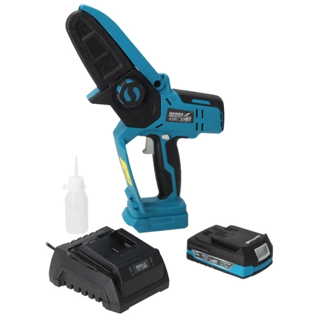 18 V akumulatora instrumentu komplekts DEDRA SAS+ALL DED7031: ķēdes zāģis, 2,0 Ah akumulators, lādētājs