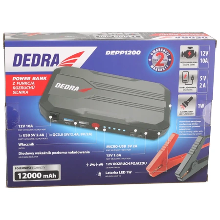 Power-bank z funkcją rozruchu silnika, booster, jump starter DEDRA DEPP1200, 12000mAh