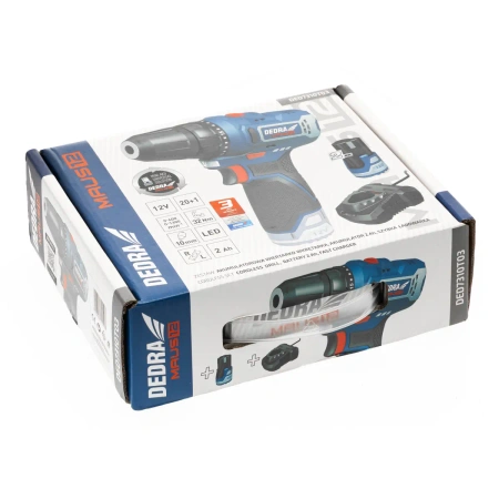 Power tool set DEDRA MAUS DED7310T01: cordless drill/driver 12V DED7330, 32 Nm, 2 Ah battery DED7320, USB-C charging cable DED7300