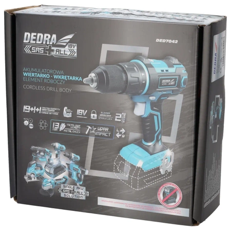 Akumuliatorinis gręžtuvas / gręžtuvas, 18 V, DEDRA SAS+ALL DED7042 50Nm, 13 mm su smūgio funkcija, 2 greičiai