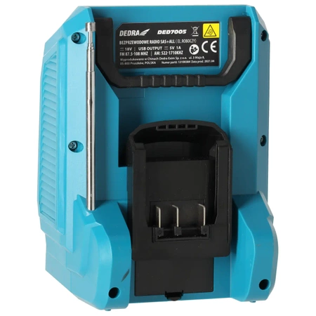 Radio bluetooth cu acumulator, priză USB 18V, DEDRA SAS+ALL DED7005