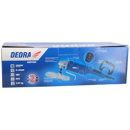 Полираща машина за каросерии, електрическа DEDRA DED7955 1200W, 180mm диск, 0-3000 об/мин