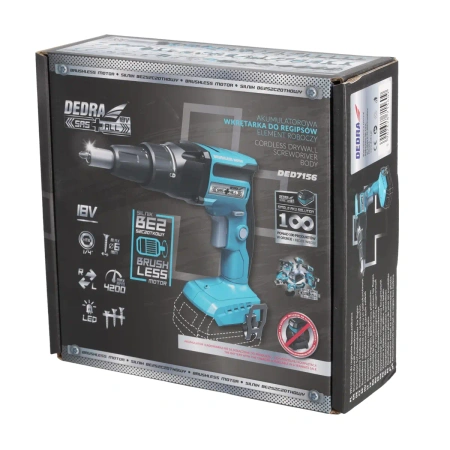 Cordless brushless dry wall screwdriver 1/4" Hex, 18V DEDRA SAS+ALL DED7156