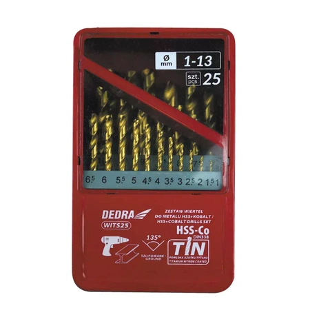 Set de burghie pentru metal HSS+cobalt+TiN, 25buc, 135°