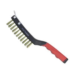 Wire brush with scraper 4 rows, DEDRA 2001P23 brass, 285mm, two-material handle