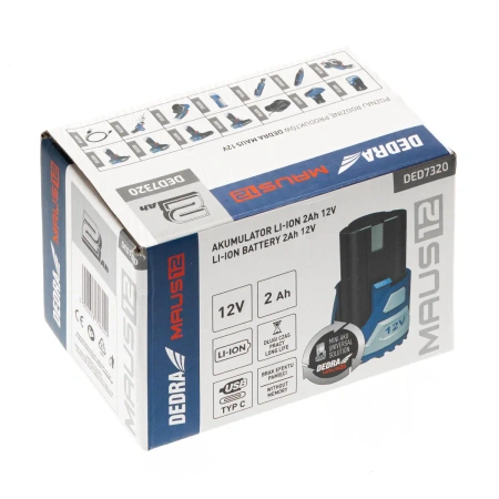Baterija 2,0 Ah 12V Li-Ion, DEDRA MAUS DED7320