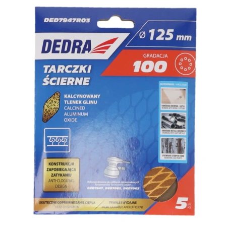 Brúsne kotúče proti upchávaniu 125 mm, č. 100, na suchý zips, sada 5 ks, DED7947R03