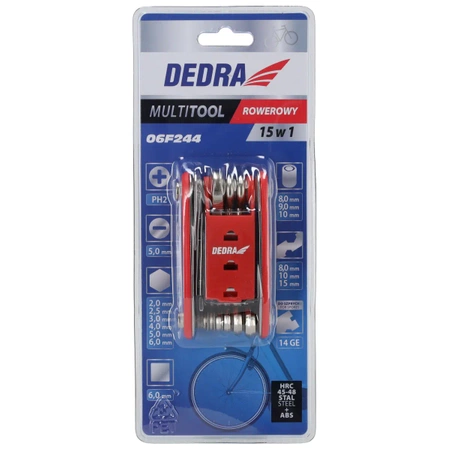 Multiinstrumentu, velosipēdu remonta komplekts DEDRA 06F244, 15gab, CRV