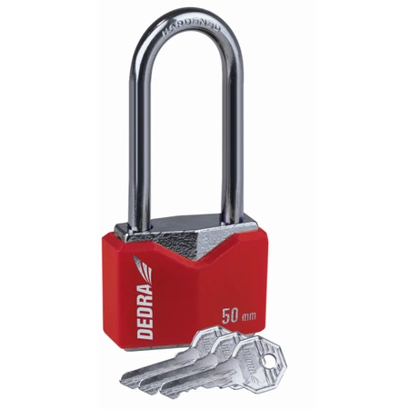 Cast iron rhombus padlock in 50 mm shroud with long yoke, DEDRA 11U112-L