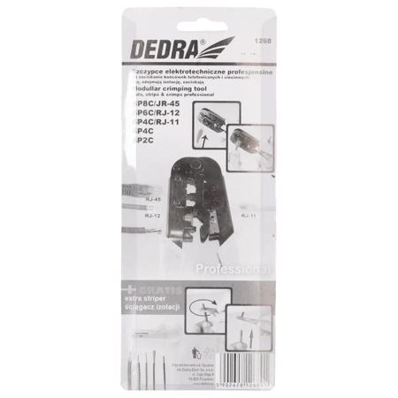 Orodje za stiskanje modularnih priključkov, električarske klešče, DEDRA 1268 RJ45, RJ12, RJ11, 4P4C, 4P2C