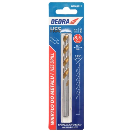 HSS drill, Steel 4341, 135°, 8,5x117mm, 1pcs