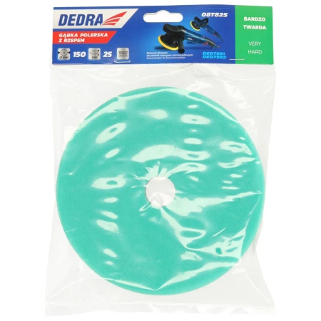 Gąbka polerska z rzepem, bardzo twarda (zielona) DEDRA 08T825, średnica 150 mm, grubość 25mm
