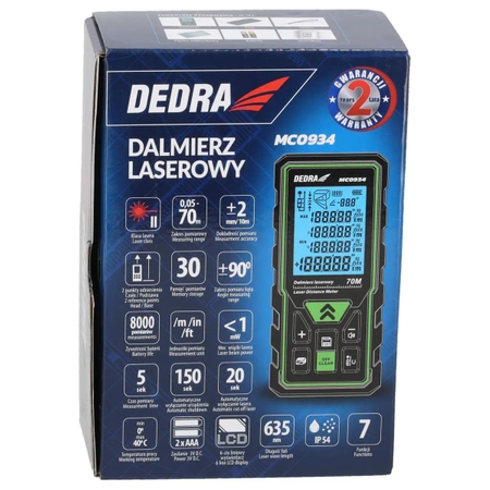 Laserski merilnik razdalje 70m DEDRA MC0934, laserski merilnik razdalje za domačo uporabo