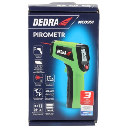 Püromeeter, lasertermomeeter DEDRA MC0951 vahemik -50 kraad C kuni 600 kraad C