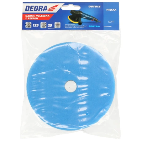 Mäkká (modrá) leštiaca hubka s suchým zipsom DEDRA 08T813, priemer 125 mm, hrúbka 25 mm