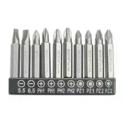 Bits set 10pcs,50mm: SL5.5,6.5, PH1/2-2pcs, PZ1/2-2pcs