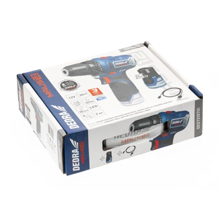Elektritööriistade komplekt DEDRA MAUS DED7310T01: akuga puur-kruvikeeraja 12V DED7330, 32 Nm, aku 2 Ah DED7320, USB-C laadimiskaabel DED7300