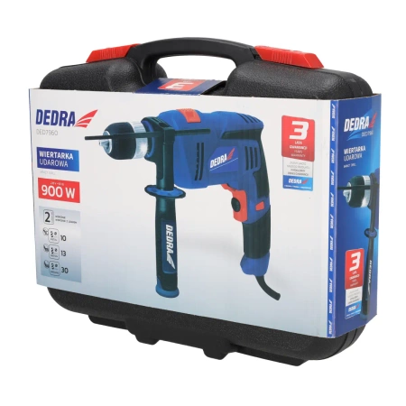 DEDRA DED7960 900W udarni vrtalnik, 0-2800 vrt/min, 13mm ročaj za ključe, kovček