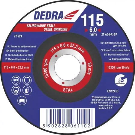 DEDRA jekleni brusilni disk F1322 konveksni 125x6,0x22,2mm