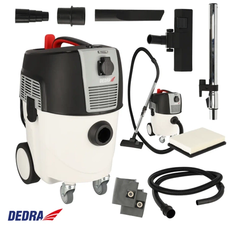 Dirbtuvinis dulkių siurblys, skirtas darbui su gipso šlifavimo mašina, DEDRA DED6607, 1600 W, automatinis kratytuvas, integruotas maks. 2000 W lizdas