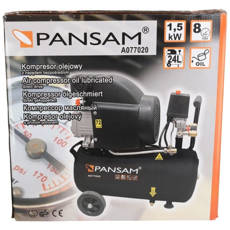 Компресор, компресор 24 л PANSAM A077020 з масляним змащенням 1500 Вт 8 бар