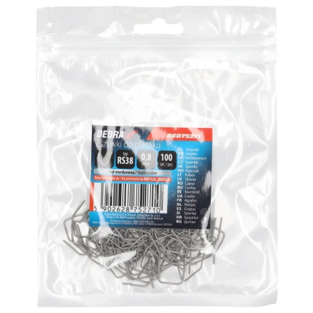 Műanyag tűzőgép kapocs, RS38 típus, 0.8mm, V sarokhoz, 100 db