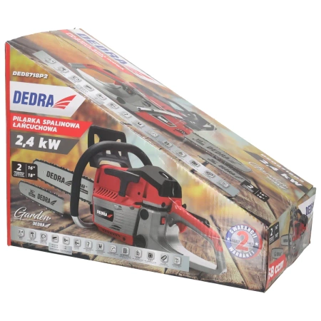 Benzines láncfűrész 2,4 kW 58 cm³, DEDRA DED8718P2, két vezető sín: 18" (45 cm) és 16" (40 cm)