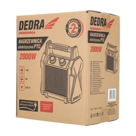 Електрична тепловентилятор PTC 2,0 кВт DEDRA DED9930C4, 20/1000/2000 Вт, 140 м³/год, керамічний нагрівальний елемент