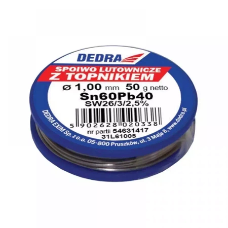 Lut z topnikiem, spoiwo lutownicze DEDRA 31L61005 1.0mm, 50g, 60%SN, Pb40Sn60