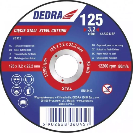 DEDRA jekleni rezalni disk F1312 konveksni 125x3,2x22,2mm