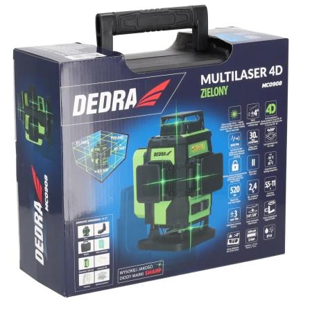 Лазер, уровень 4D DEDRA MC0908, зелёный луч, диоды Sharp