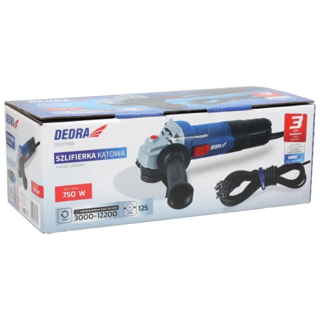 Leņķa slīpmašīna ar ātruma regulēšanu DEDRA DED7988, 125 mm, 750 W