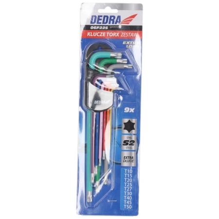 DEDRA 06F225 набір наддовгих торцевих ключів 9шт, колір T10-T50, S2