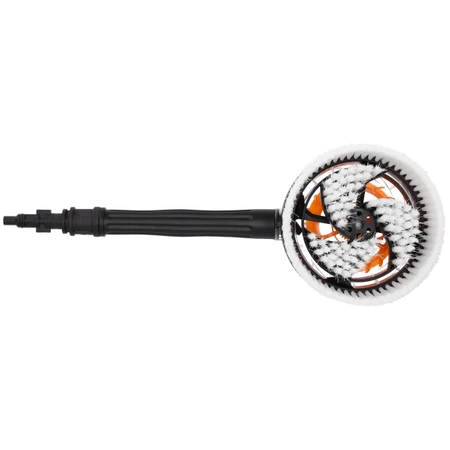 Rotating brush for high pressure washer